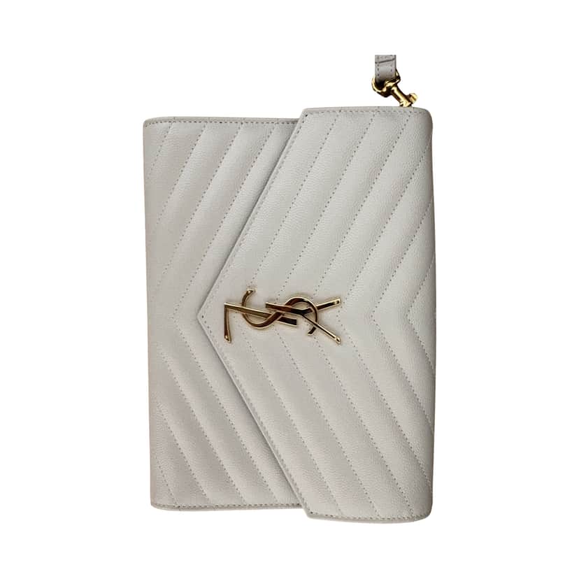 Saint Laurent Cassandre Matelassé Flap Pouch White Leather Very good condition - Front View