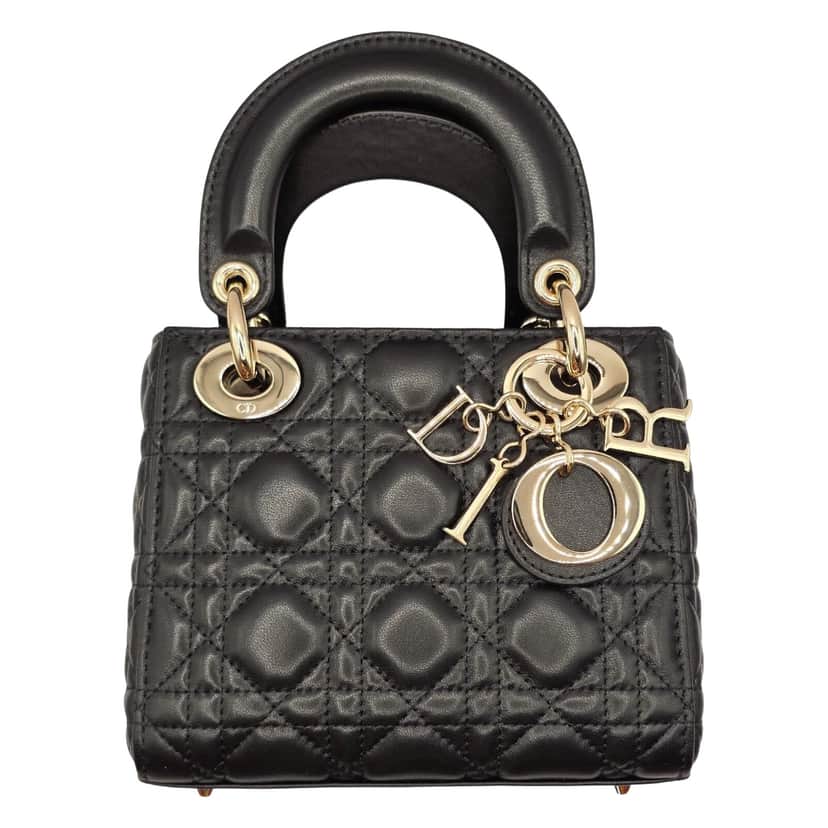 Dior Mini Lady Dior Bag Black Leather Very good condition - Front View