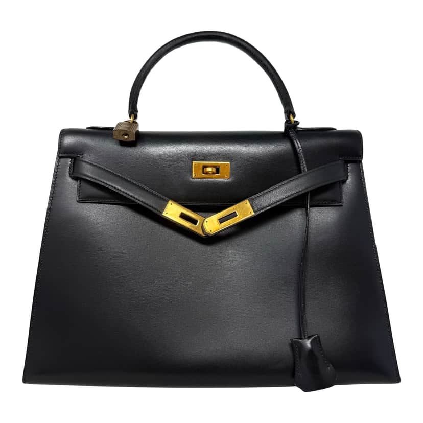 Hermès Kelly 32 Sellier Black Black Leather Good condition - Front View
