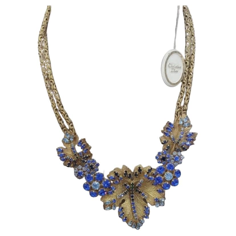 Christian Dior Vintage CRYSTAL LEAF NECKLACE MultiColor Never worn - Front View