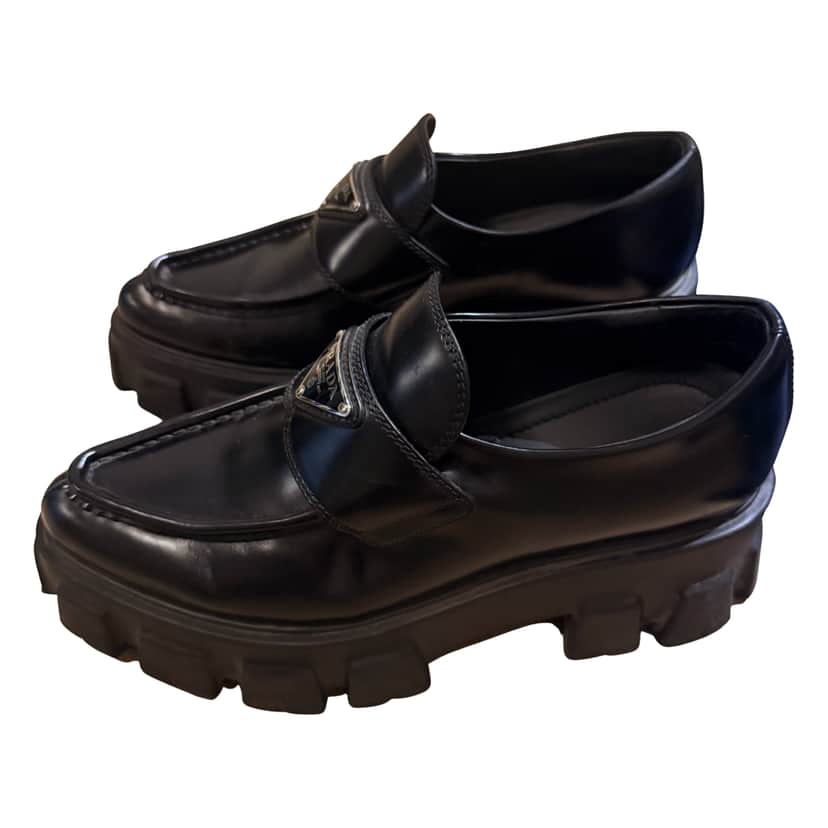 Prada Black platform loafer Black Leather Very good condition - Front View