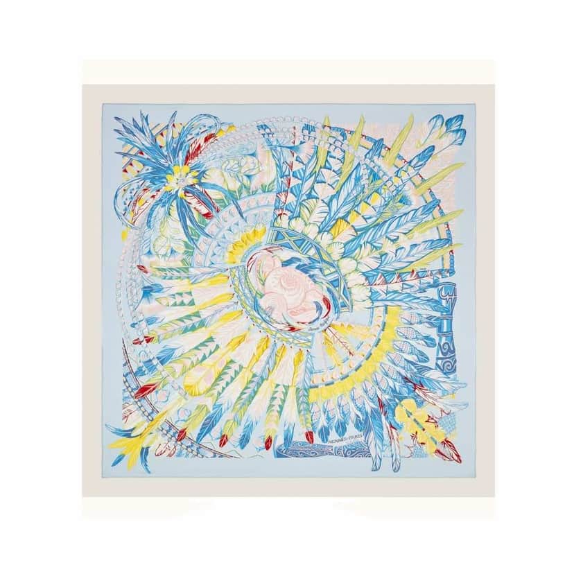 Hermès Danse Pacifique 90 Scarf Blue Silk Very good condition - Front View