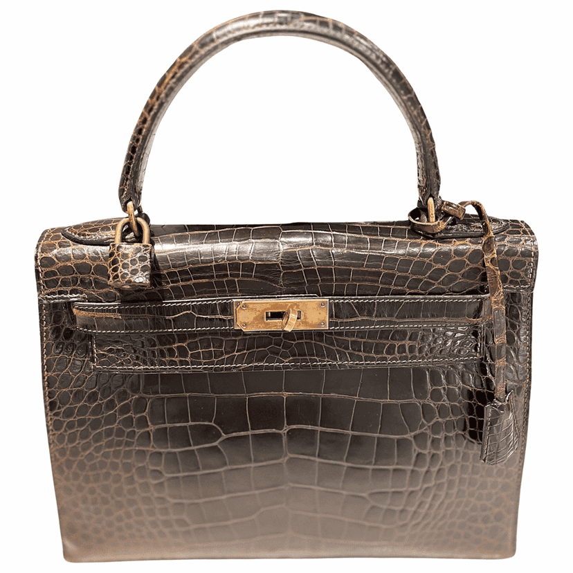 Hermès Vintage Kelly 35 - Crocodile Brown Leather Gold Very good condition - Front View