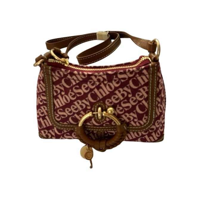 See by Chloé Joan Monogram Bag Burgundy Canvas Gold Never worn, with tag - Front View