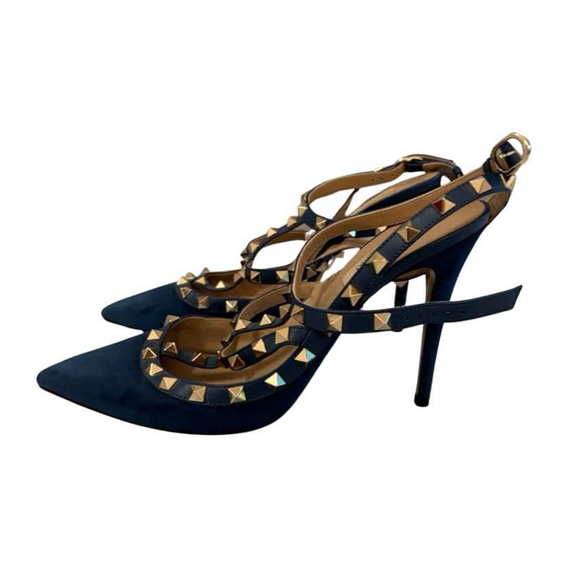 Valentino Garavani Rockstud Heels Blue Suede Very good condition - Front View