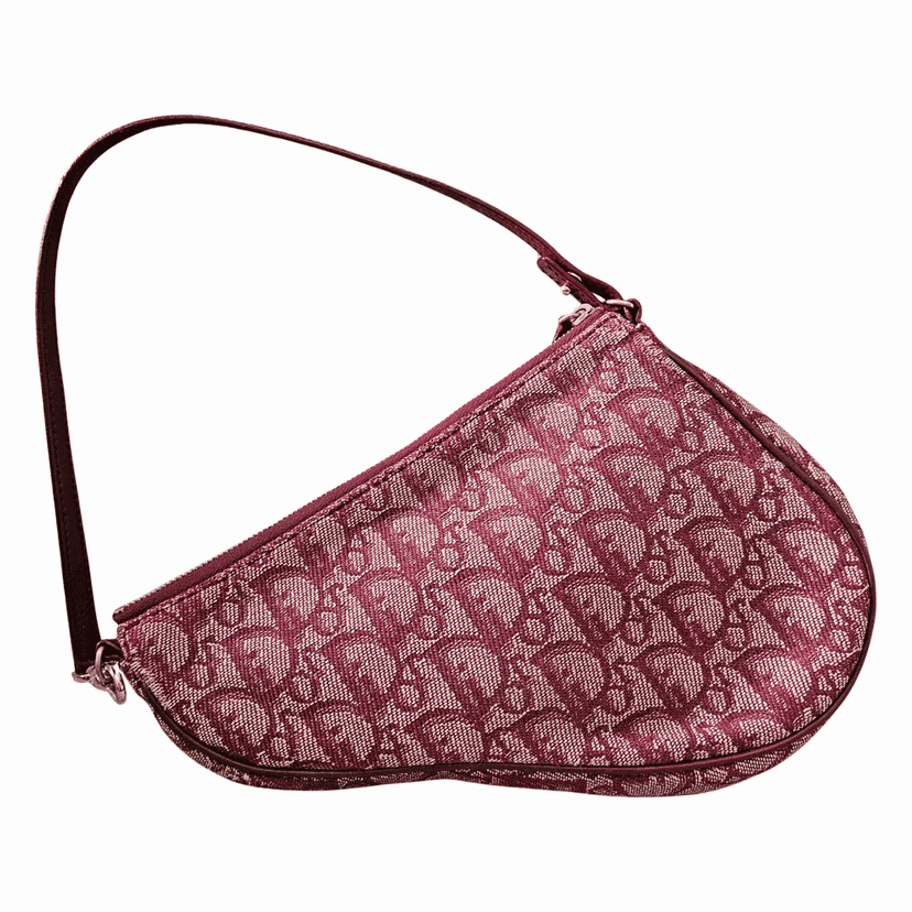 Christian Dior Saddle Bag Burgundy Canvas Gold Good condition - Front View