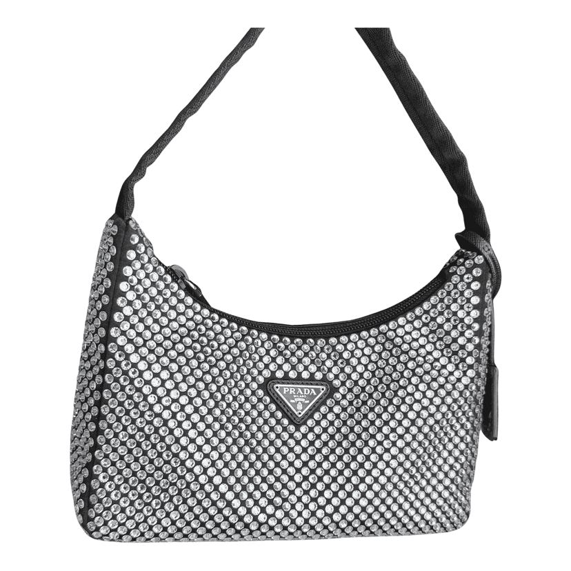 Prada Embellished Satin Black Satin Silver Never worn - Front View