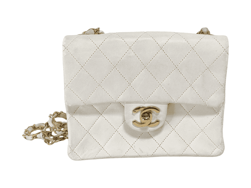 Chanel MINI FLAP BAG White Leather Good condition - Front View