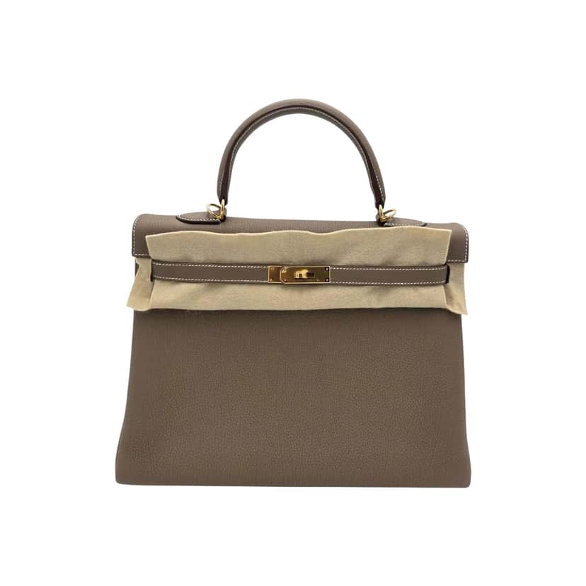 Hermès Kelly 35 Togo Retourne Grey Leather Gold Never worn - Front View