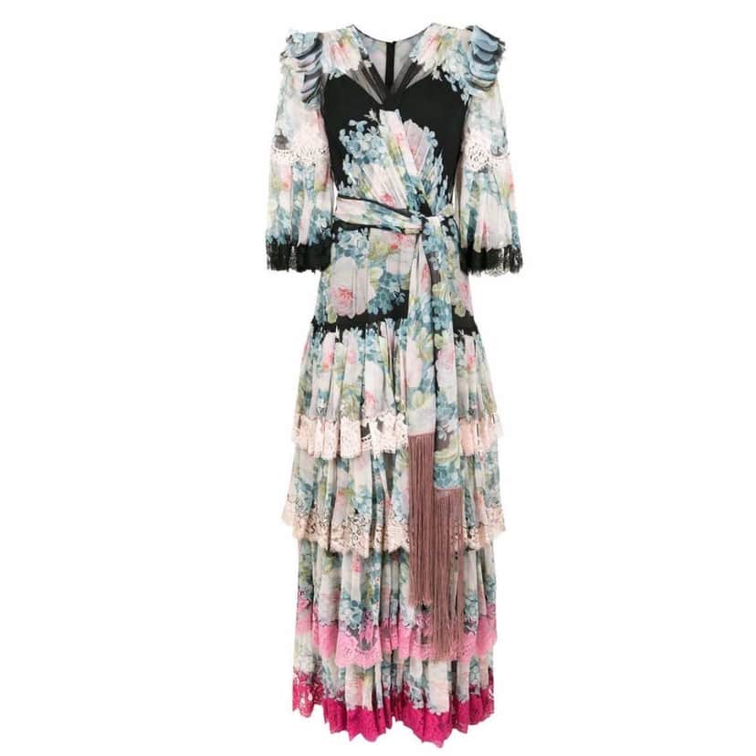 Dolce & Gabbana Tiered Floral Lace Gown MultiColor Silk Very good condition - Front View