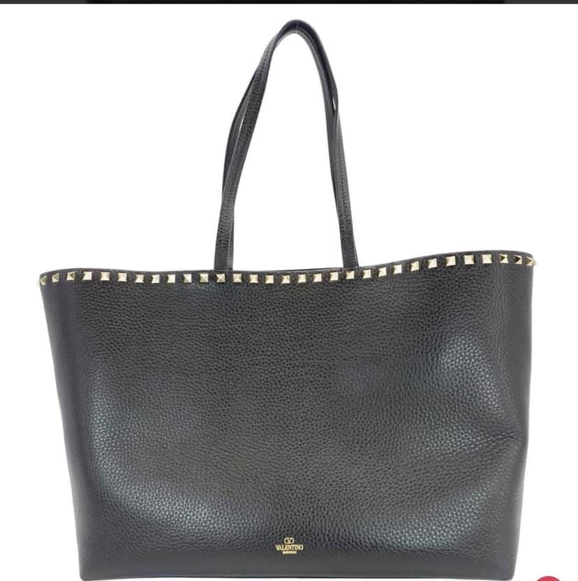 Valentino Tote Bag Studded Large Black Leather Very good condition - Front View