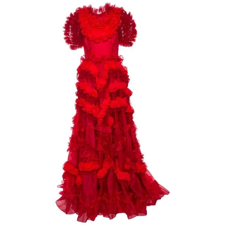 Dolce & Gabbana Silk Organza Ruffle Gown Red Silk Very good condition - Front View