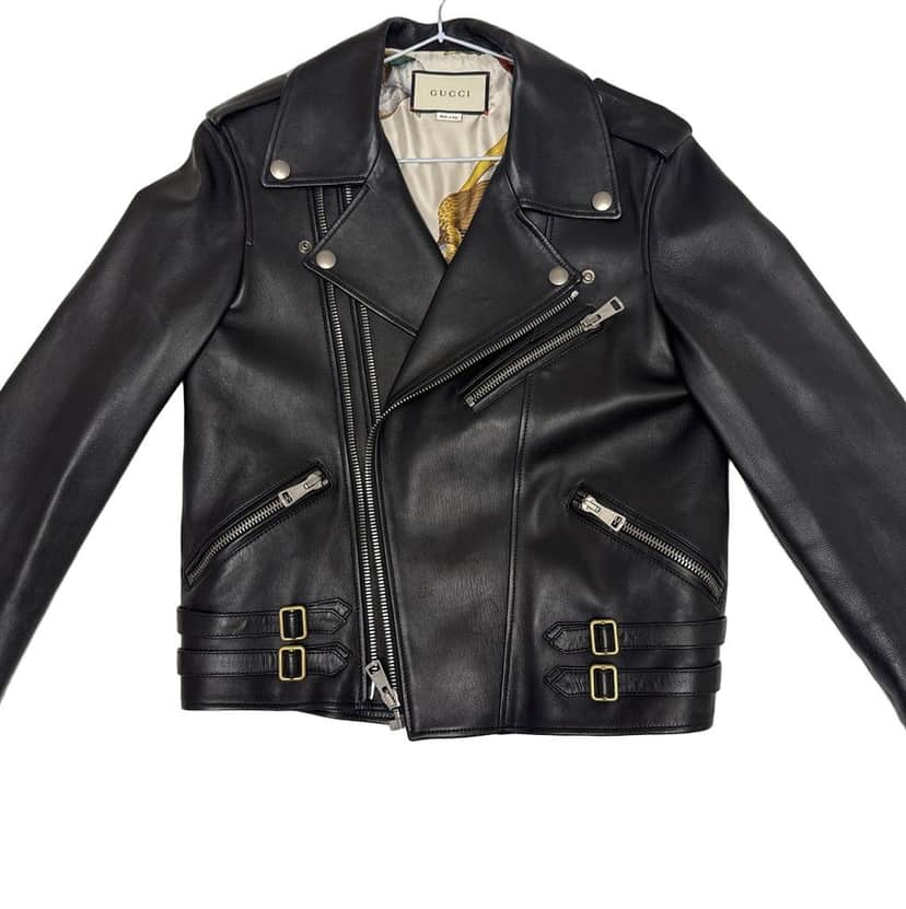 Gucci women's leather jacket Black Leather Very good condition - Front View