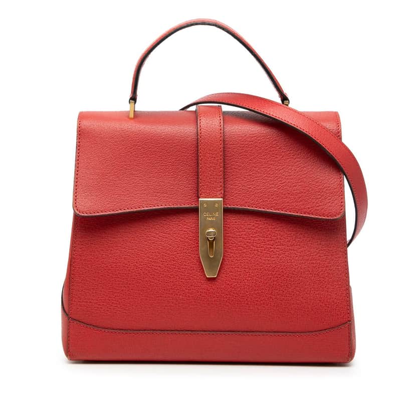 Celine Leather 16 Turn Lock Top Handle Bag Red Leather Very good condition - Front View