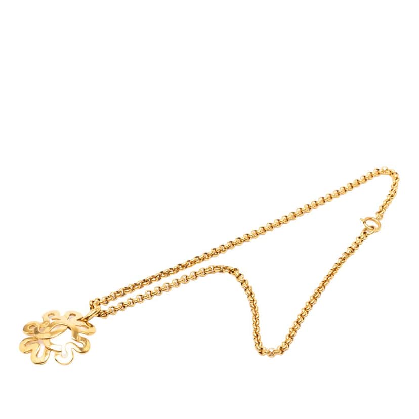 Chanel Gold Plated CC Clover Chain Pendant Necklace Gold Metal Very good condition - Front View