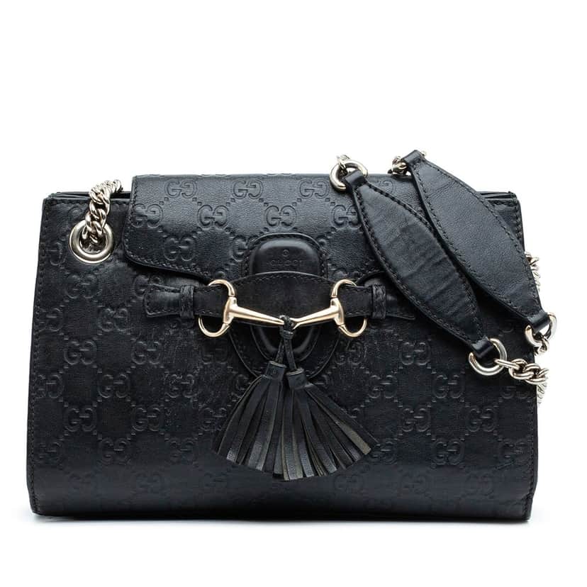 Gucci Small Guccissima Emily Shoulder Bag Black Leather Very good condition - Front View