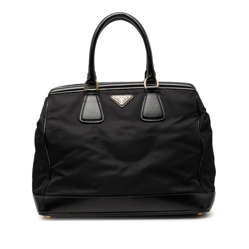 Prada Saffiano Vernice Trimmed Tessuto Parabole Tote Black Very good condition - Front View