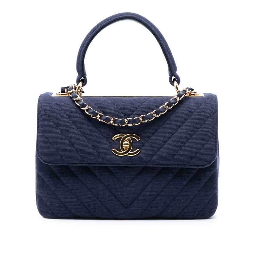 Chanel Small Chevron Jersey Trendy CC Top Handle Flap Blue Very good condition - Front View