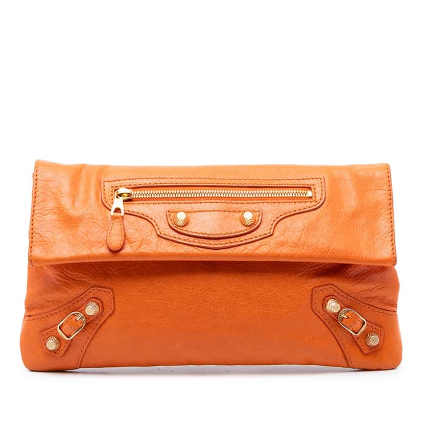 Balenciaga Lambskin Motocross Giant 12 Envelope Clutch Orange Leather Very good condition - Front View
