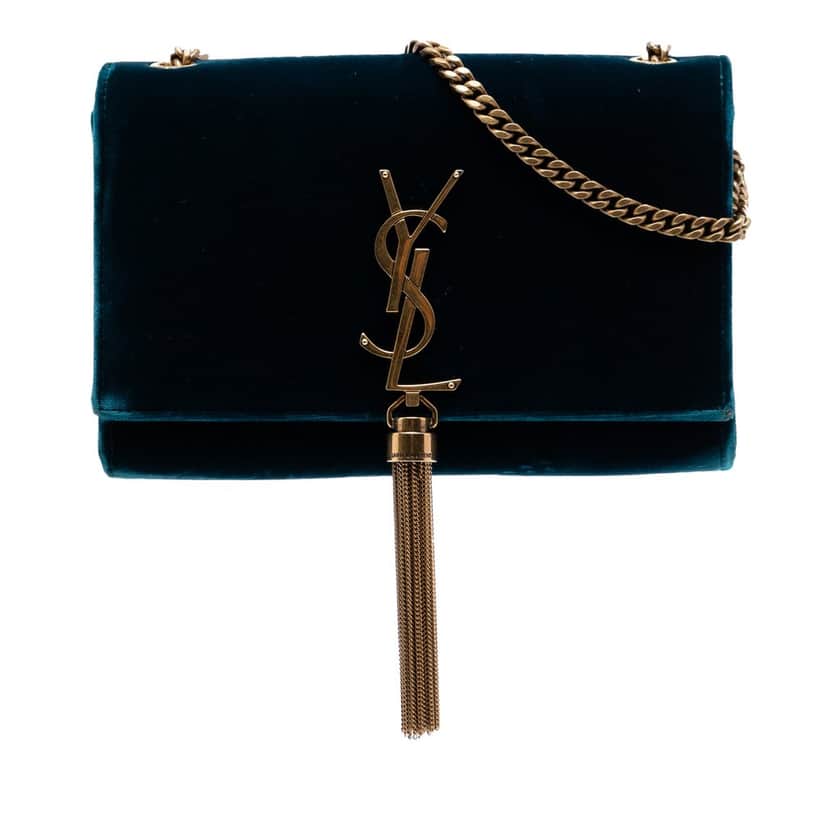 Saint Laurent Small Velvet Monogram Kate Tassel Crossbody Blue Very good condition - Front View