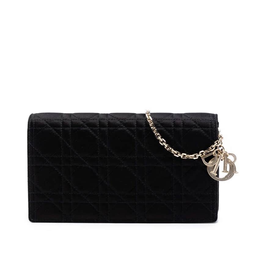 Dior Satin Cannage Lady Dior Wallet on Chain Black Very good condition - Front View