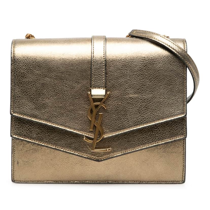 Saint Laurent Medium Metallic Leather Monogram Sulpice Crossbody Brown Leather Very good condition - Front View