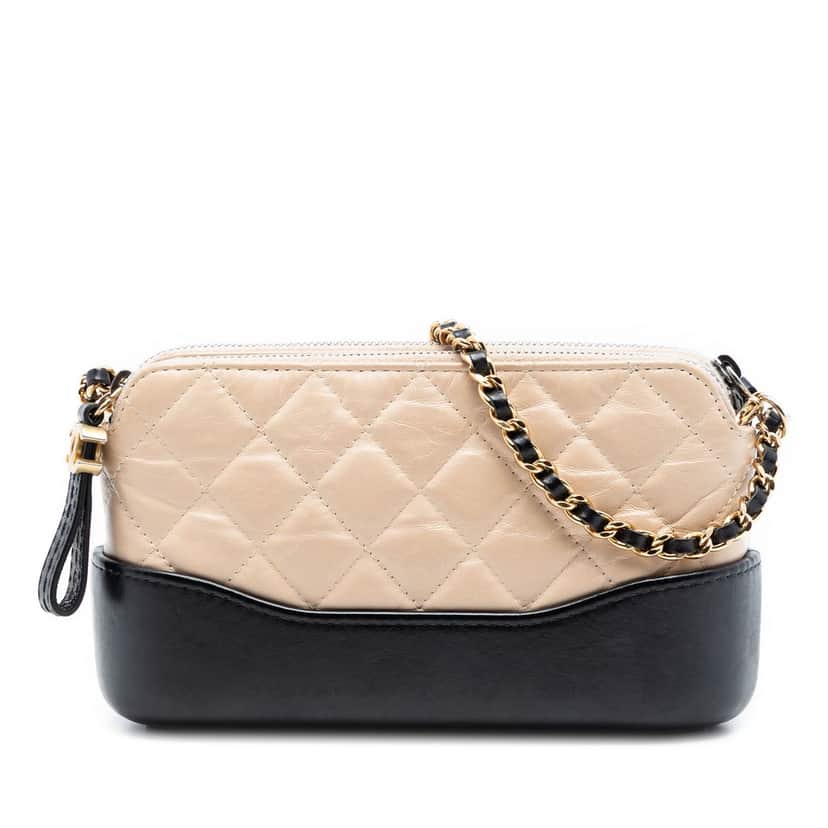 Chanel Bicolor Aged Calfskin Gabrielle Double Zip Clutch with Chain Beige Leather Very good condition - Front View