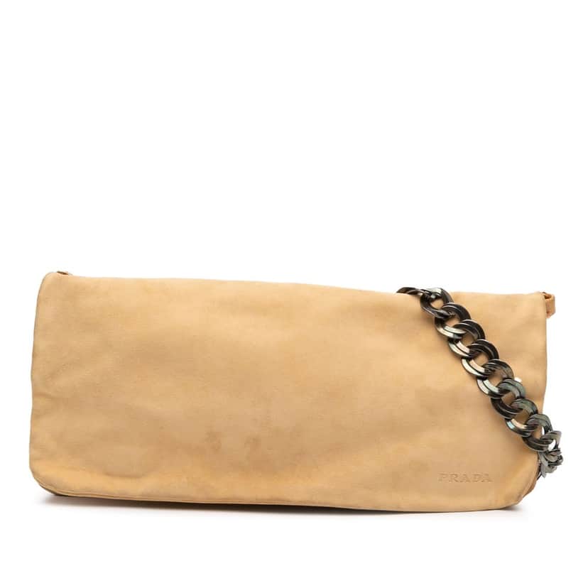 Prada Suede Chain Pochette Beige Leather Very good condition - Front View