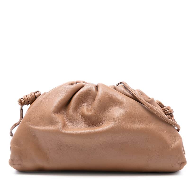 Bottega Veneta Lambskin The Mini Pouch Crossbody Brown Leather Very good condition - Front View