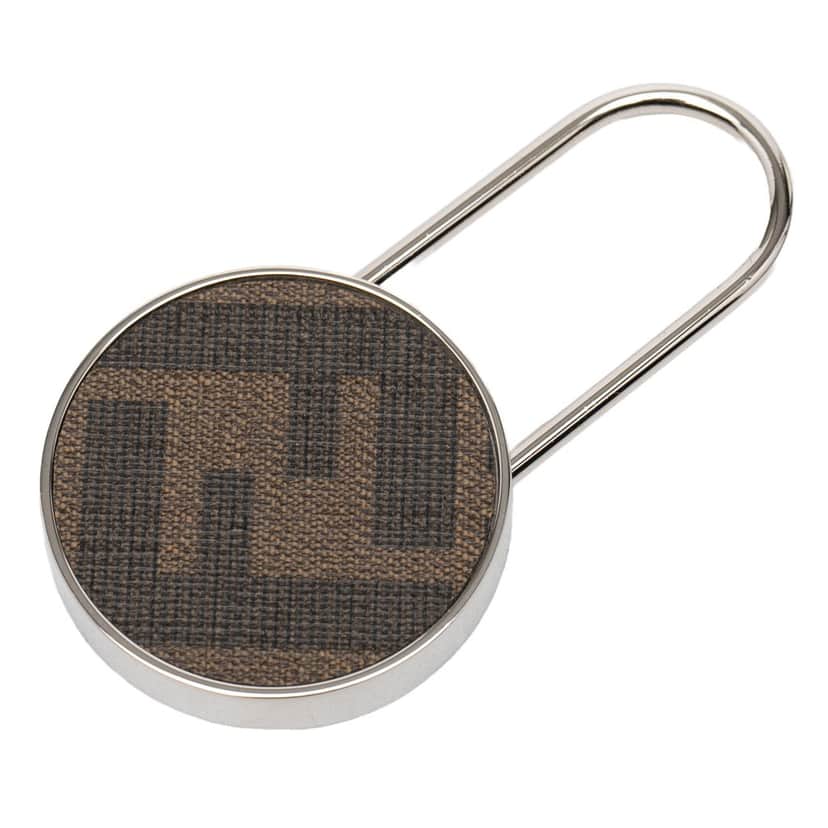 Fendi Silver Plated and Coated Canvas Zucca Key Ring Silver Metal Very good condition - Front View