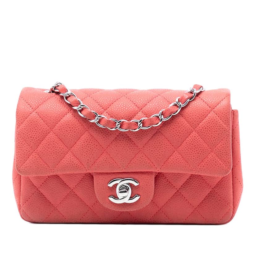 Chanel Mini Rectangular Classic Caviar Single Flap Orange Leather Very good condition - Front View