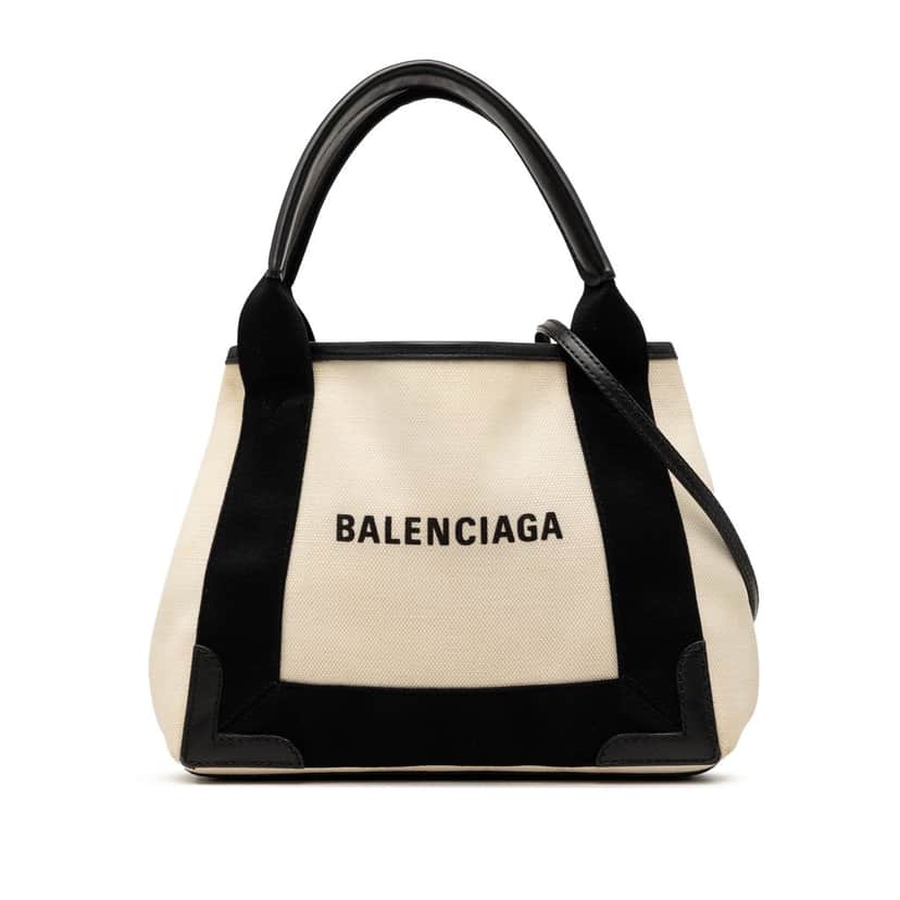 Balenciaga Canvas Navy Cabas XS White Very good condition - Front View