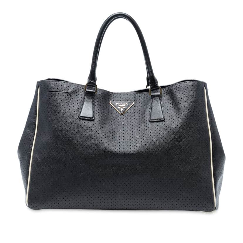 Prada Large Perforated Saffiano Lux Galleria Zip Tote Black Leather Very good condition - Front View