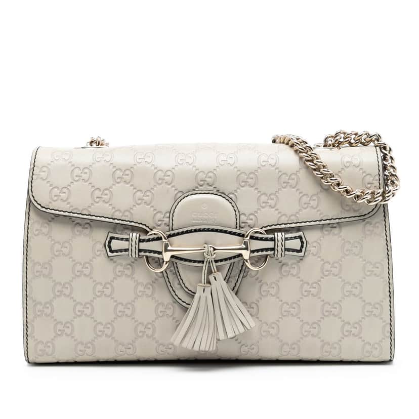 Gucci Medium Guccissima Emily Shoulder Bag White Leather Very good condition - Front View