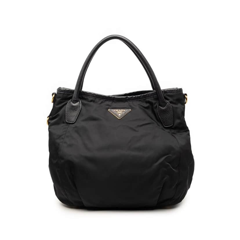 Prada Vitello Daino Trimmed Tessuto Satchel Black Very good condition - Front View