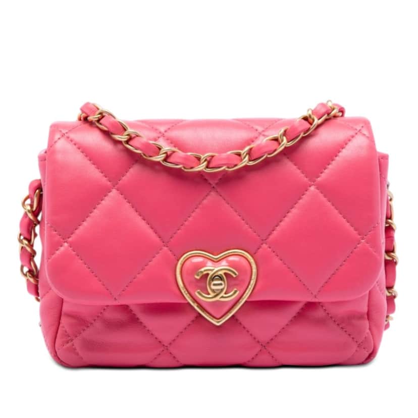 Chanel Mini Quilted Lambskin Acrylic Coco Love Flap Pink Leather Very good condition - Front View