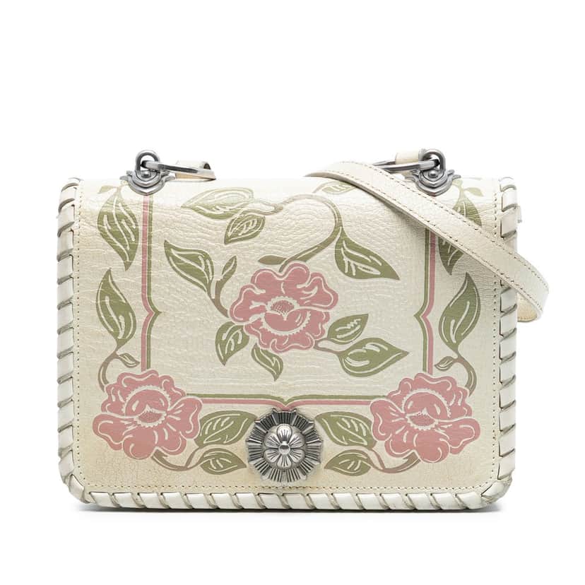 Miu Miu Goatskin Madras Floral Embossed Crossbody White Leather Very good condition - Front View