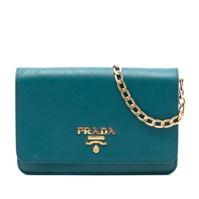 Prada Saffiano Lux Wallet on Chain Blue Leather Very good condition - Front View