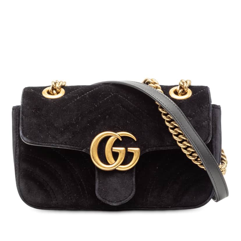 Gucci Small GG Marmont Matelasse Velvet Shoulder Bag Black Very good condition - Front View
