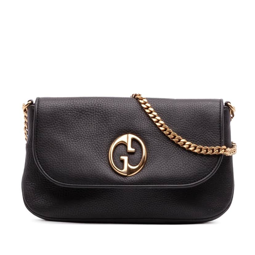 Gucci Medium Leather 1973 Chain Shoulder Bag Black Leather Very good condition - Front View