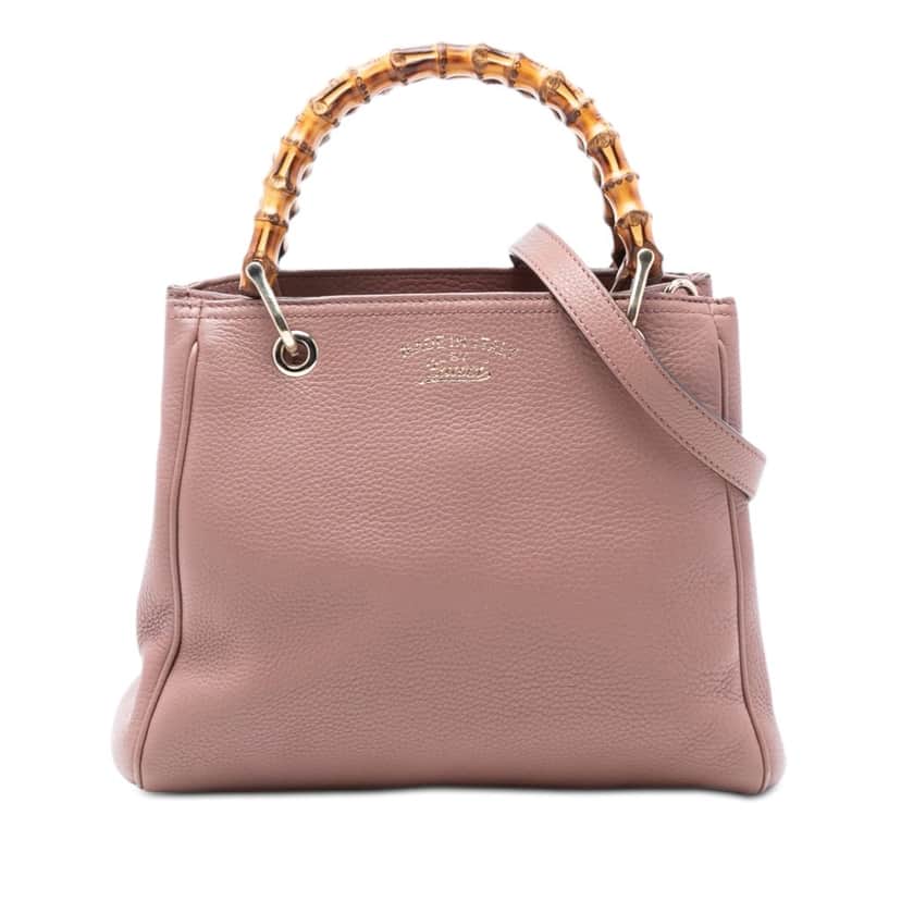 Gucci Small Calfskin Bamboo Shopper Satchel Pink Leather Very good condition - Front View