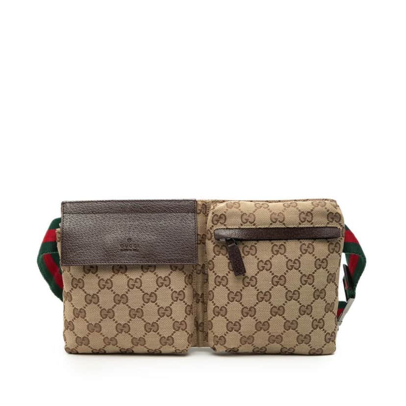 Gucci GG Canvas Web Double Pocket Belt Bag Beige Very good condition - Front View