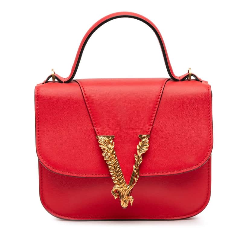 Versace Small Leather Virtus Top Handle Flap Red Leather Very good condition - Front View