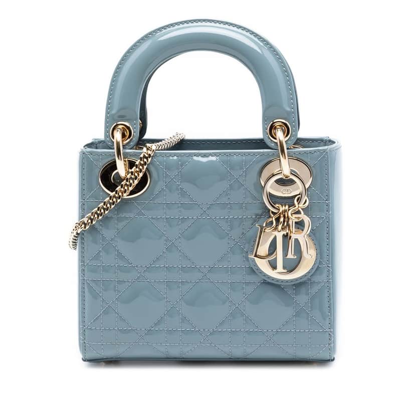 Dior Mini Patent Cannage Lady Dior Blue Leather Very good condition - Front View