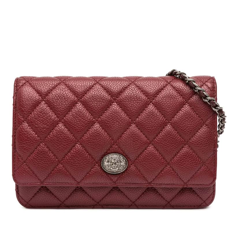 Chanel CC Quilted Caviar Wallet on Chain Red Leather Very good condition - Front View