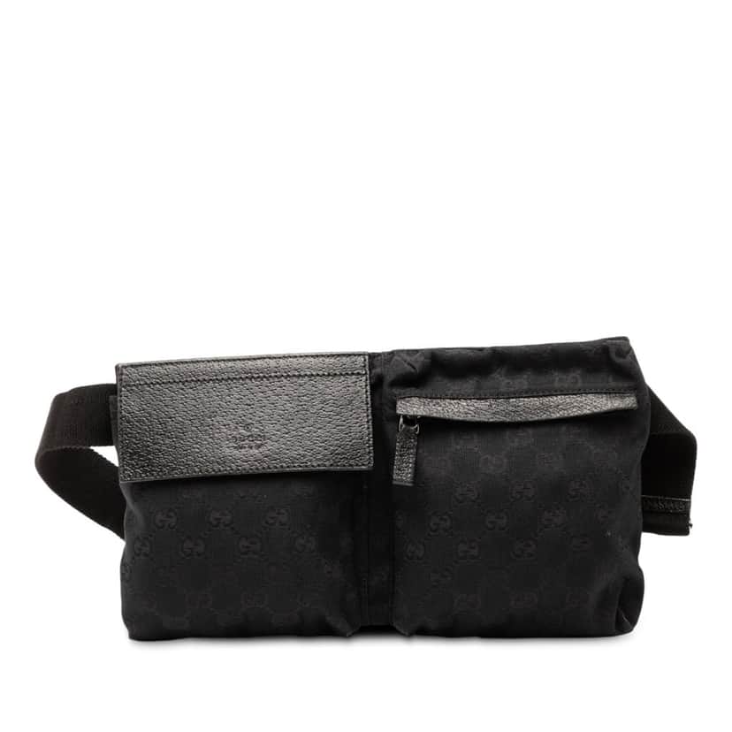 Gucci GG Canvas Double Pocket Belt Bag Black Very good condition - Front View