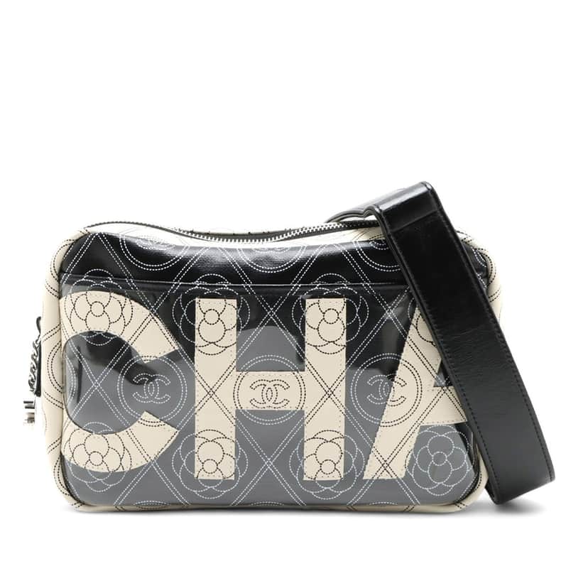 Chanel Coated Canvas Camellia Logo Camera Bag Black Very good condition - Front View