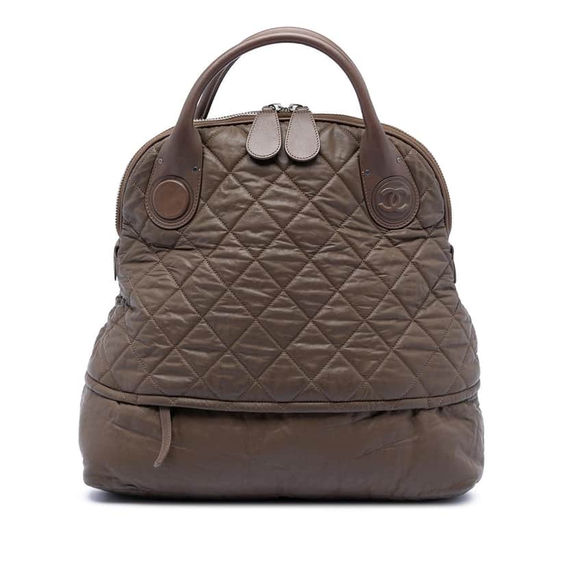 Chanel Quilted Coated Canvas Expandable Zip Travel Bag Brown Very good condition - Front View