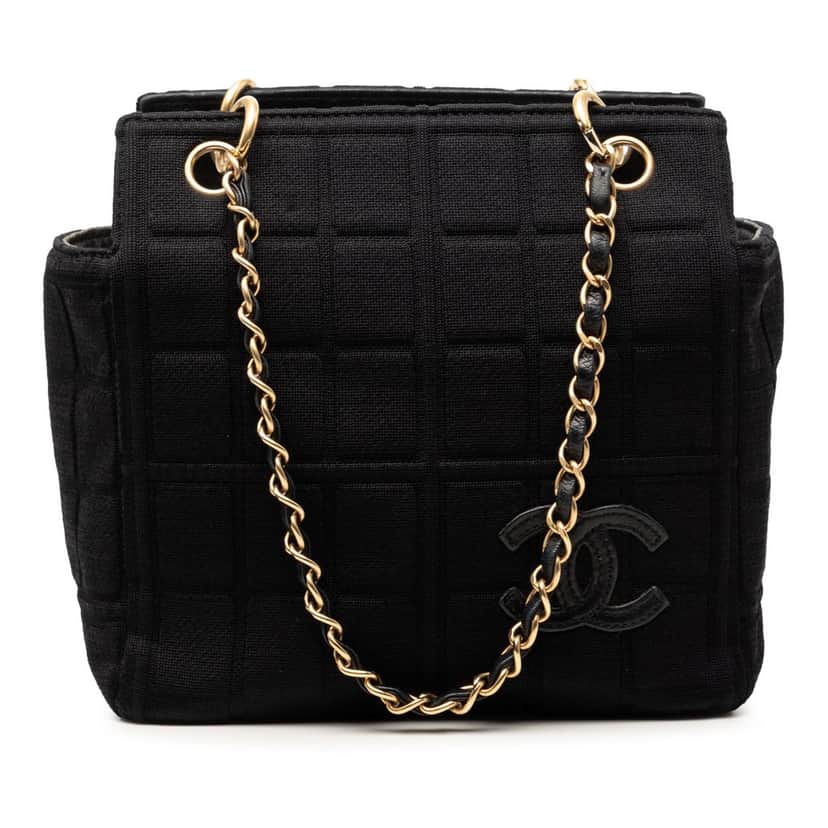 Chanel Jersey CC Chocolate Bar Shoulder Bag Black Very good condition - Front View