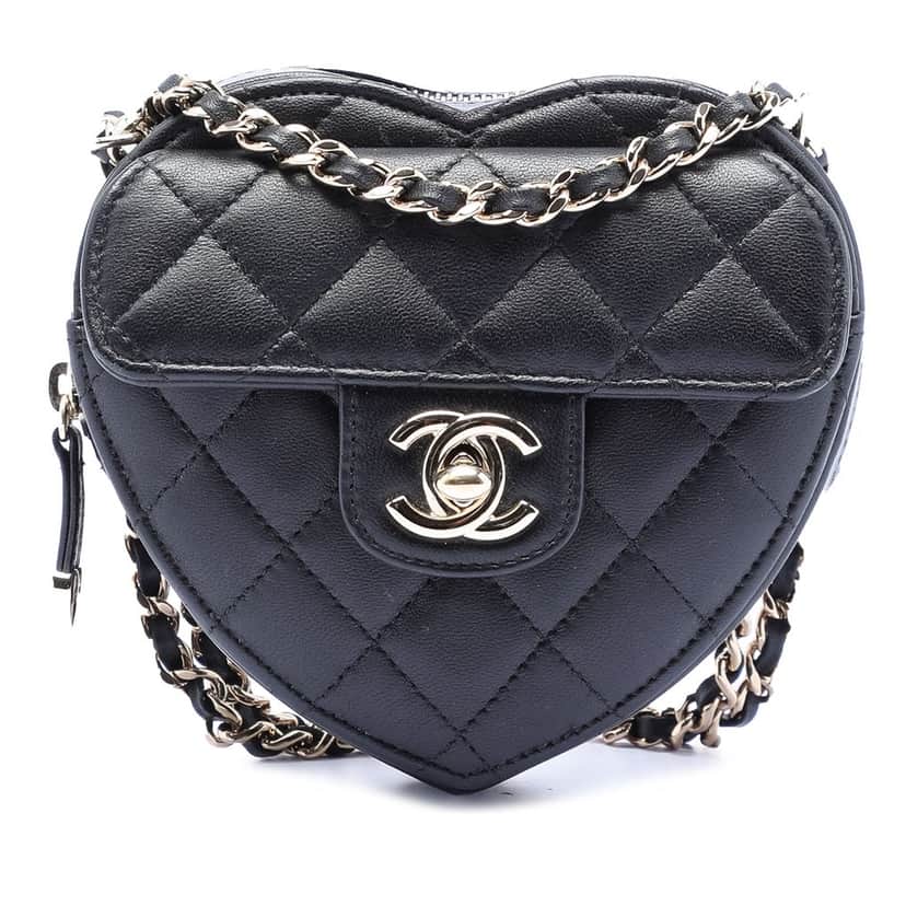 Chanel Mini Lambskin CC in Love Heart Crossbody Black Leather Very good condition - Front View